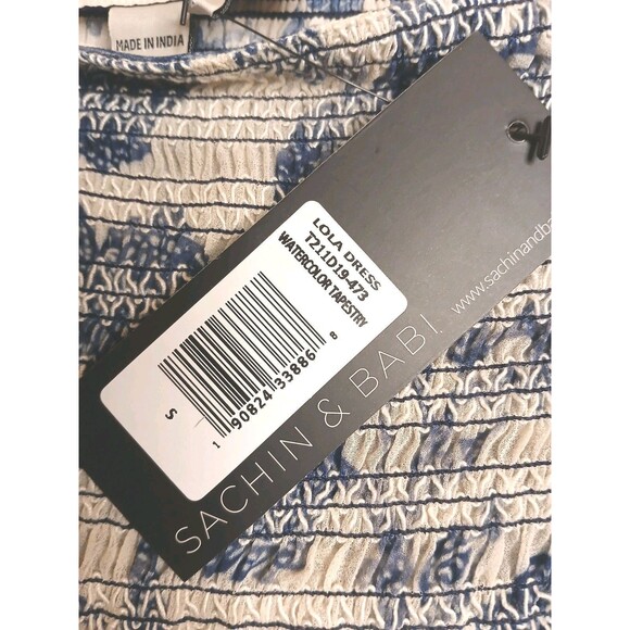 Sachin & Babi Dress Sz Small Blue Floral Shirred Mini w/ Baloon Sleeve Lined NWT - Picture 13 of 16